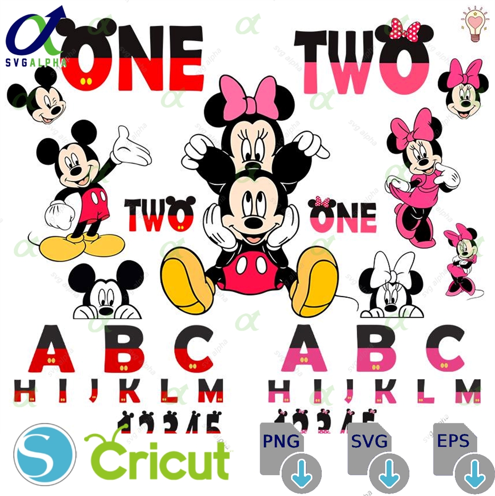 Birthday Bundle SVG PNG, Minnie Letters SVG, Birthday Letters SVG, Cricut Numbers PNG SVG, Mickey SVG PNG, Birthday Baby Shirt DIY SVG